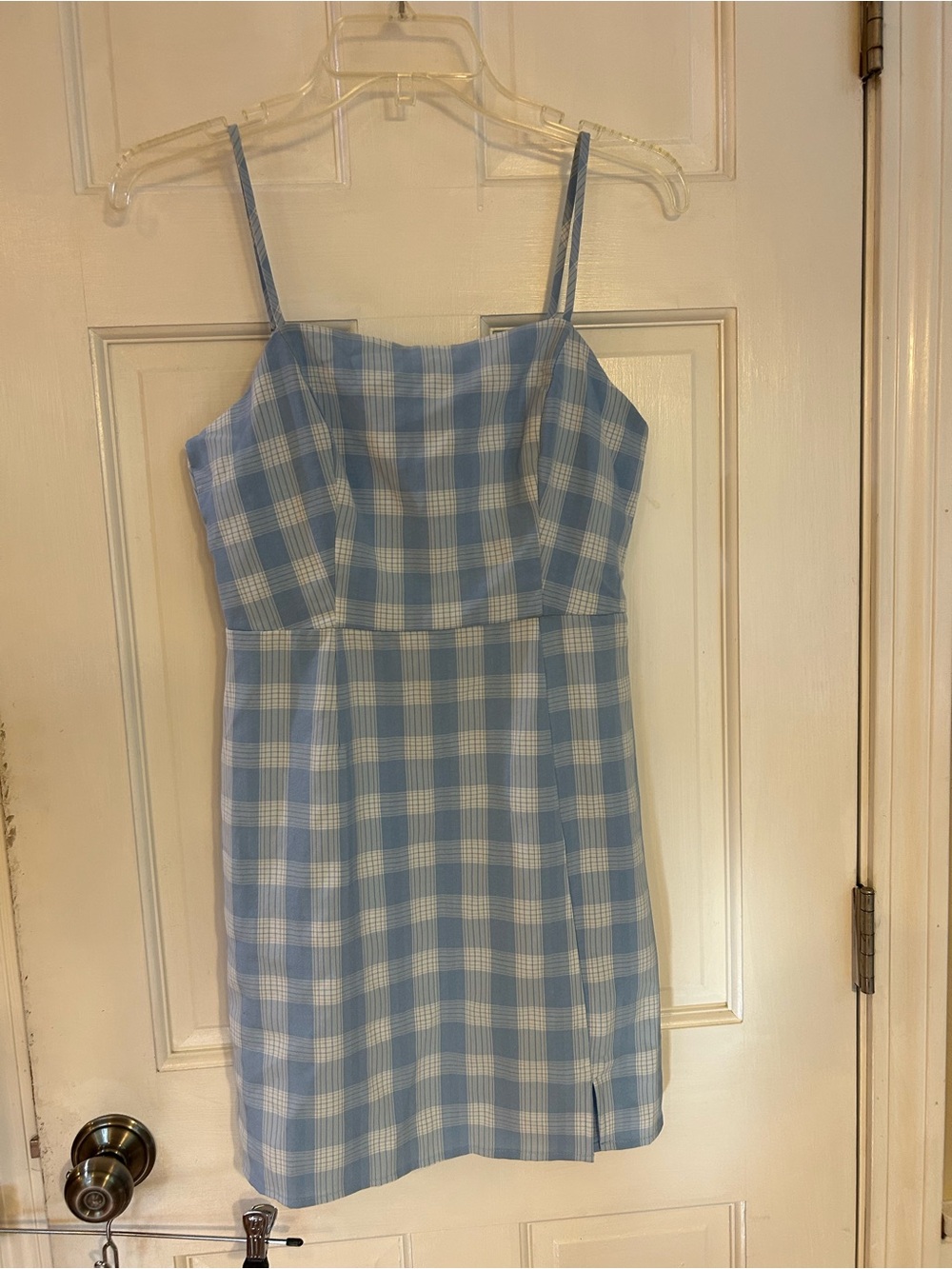 Blue Gingham Spaghetti-Strap Dress